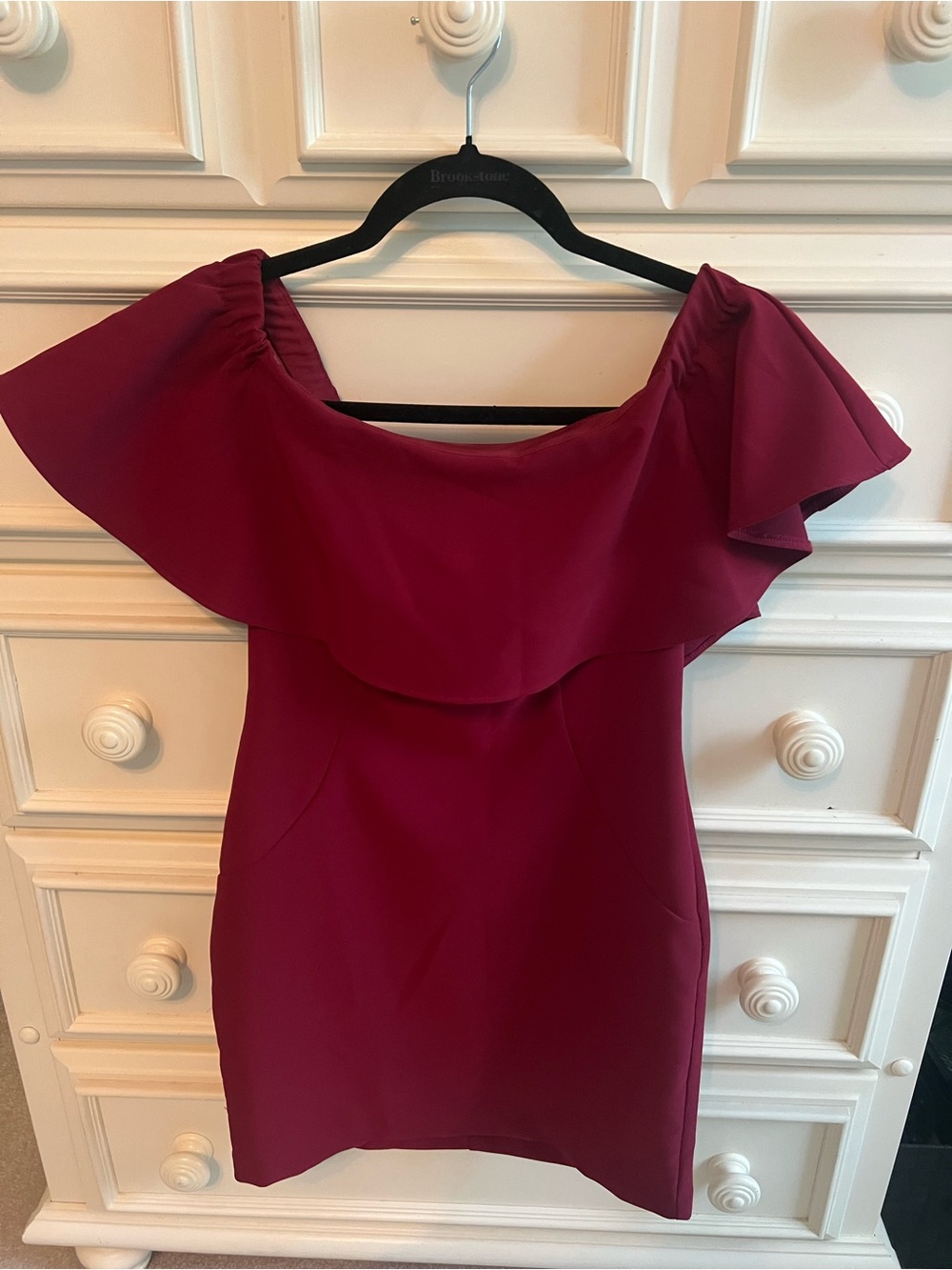 Teeze Me Wine One-Shoulder Ruffle Sheath Dress